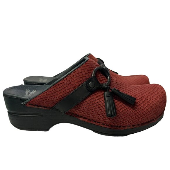 Dansko Shandi Clogs Womens EU 40 US 9.5-10 Red Leather Snake Print Slide On Shoe - Picture 1 of 13